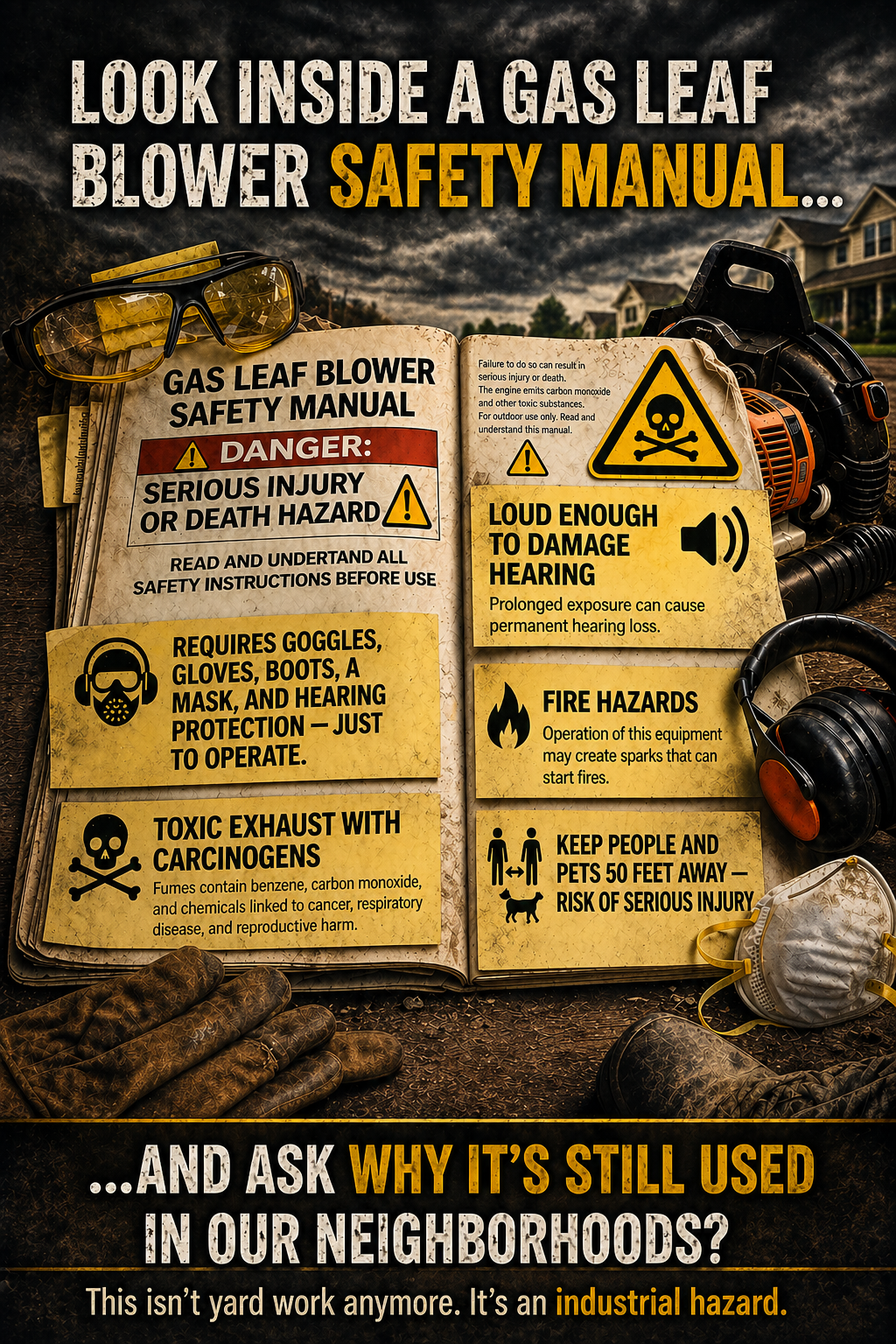 When the safety manual reads like a medical warning label… maybe it’s time to rethink gas blowers.
